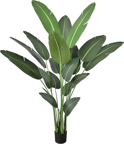 Artificial Bird of Paradise Tree 7FT with 19 Leaves Realistic Thick Banana Leaf Tall Large Faux Tropical Plant 82 Inch Black Pot for Indoor Home Office Poolside Porch Mall Hotel School Decor