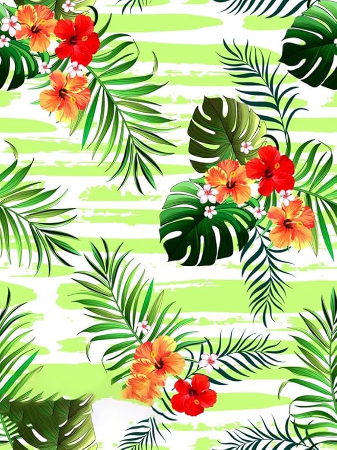 Green Red Flowers and Palm Monstera Leaves Outdoor Waterproof Area Rug 7x10 No Skid Durable Patio Deck Tropical Plants Carpet for Balcony Backyard rv Camping Kitchen Laundry Floor Rug Runner Mat