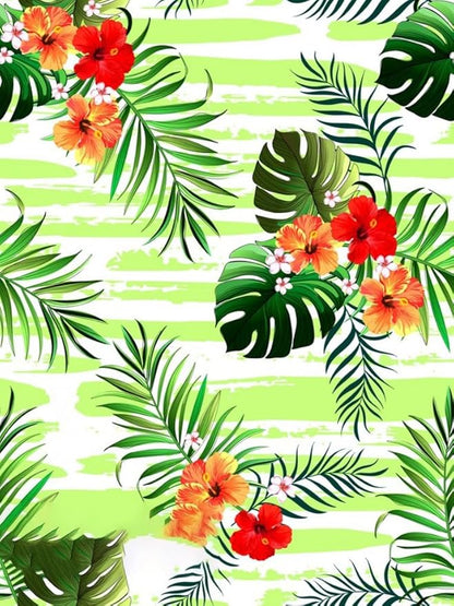 Green Red Flowers and Palm Monstera Leaves Outdoor Waterproof Area Rug 4x6 No Skid Durable Patio Deck Tropical Plants Carpet for Balcony Backyard rv Camping Kitchen Laundry Floor Rug Runner Mat