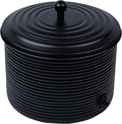 Garden Hose Holder Storage Pot with Lid Antique Ribbed | Water Hose Container Pot Outdoor or Indoor Use | Expandable Water Hose Hider Metal | Holds 125 ft Hose