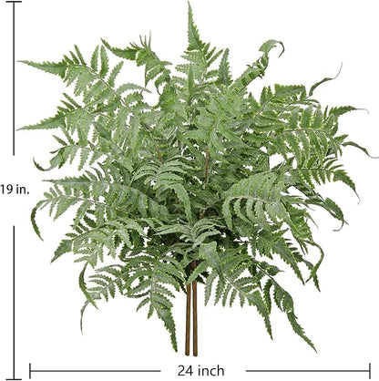 Fake Plants Stem Artificial Boston Fern 19" Green Fake Greenery Branches 2 Pcs UV Resistant Faux Plant Bushes for Home Indoor Outdoor Garden Wedding Bouquet Table Decor