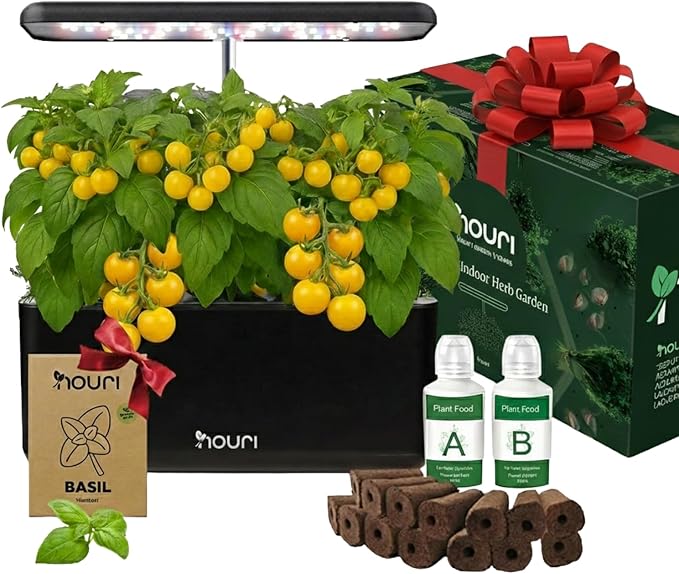 Nouri 7 Pod Smart Garden for Home Cooks | w/Heirloom Tomato | Hydroponics Growing System | LED Grow Lights | Indoor Herb Garden Kit | Herb Growing Kit Indoors for Plant Lovers, Gardeners, Kitchen