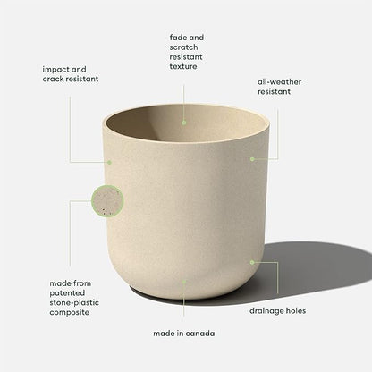 Veradek Round Lima Plastic Planter Pots for Indoor/Outdoor Garden Use, Sand Color, 5 Year Warranty