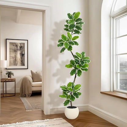 Garvee Fiddle Leaf Fig Tree Artificial Indoor, Faux Floor Plant, 6FT Tall Fake Plant with Planter and Pebbles, Artificial Trees for Home Decor Indoor,Tall Fake Tree for Housewarming