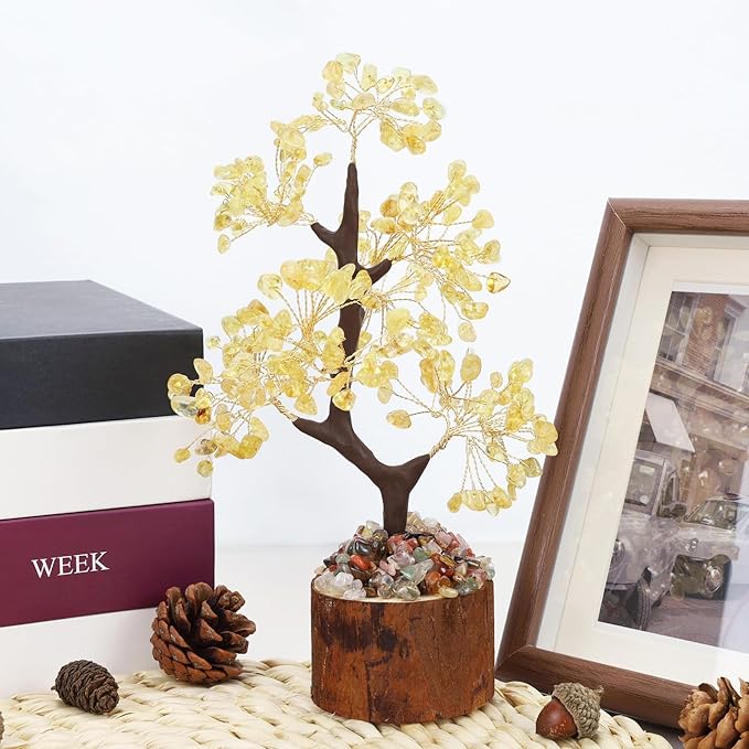DUQGUHO Citrine Crystal Tree for Positive Energy - Money Tree of Life Yellow Crystal Decor for Meditation, Office - Good Luck Gifts for Women & Mom