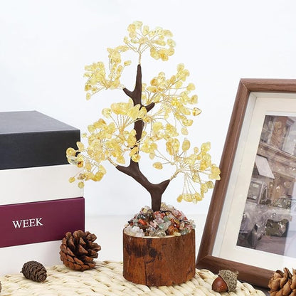 DUQGUHO Citrine Crystal Tree for Positive Energy - Money Tree of Life Yellow Crystal Decor for Meditation, Office - Good Luck Gifts for Women & Mom