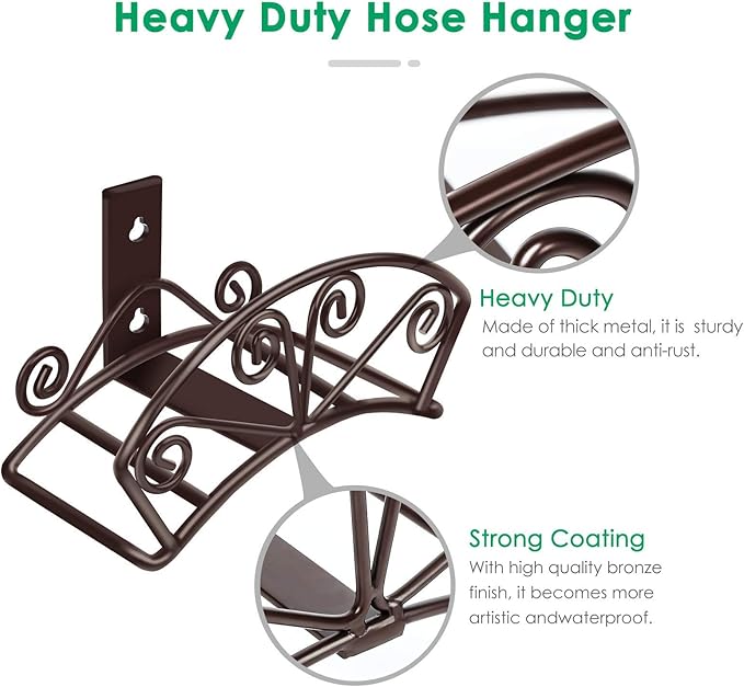 TomCare Garden Hose Holder Heavy Duty Water Hose Holder Solid Metal Hoses Hanger Wall Mount Decorative Durable Garden Hoses Storage Hose Reel Hose Organizer for Outside Yard, Bronze