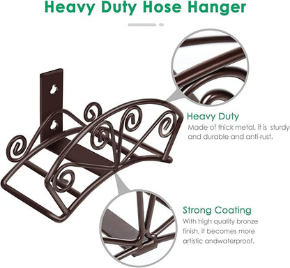 TomCare Garden Hose Holder Heavy Duty Water Hose Holder Solid Metal Hoses Hanger Wall Mount Decorative Durable Garden Hoses Storage Hose Reel Hose Organizer for Outside Yard, Bronze
