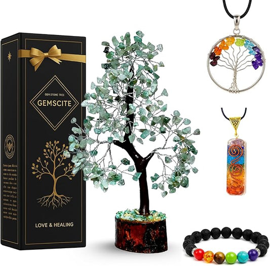 Green Jade Silver Wire Artificial Crystal Tree – Natural Gemstone Bonsai for Home & Office Decor, Healing, and Feng Shui