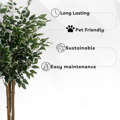 XBrand 47.2-Inches Two-Tone Variegated Artificial Ficus Tree in Pot for Indoor Outdoor Home Office Store, Great Housewarming Gift