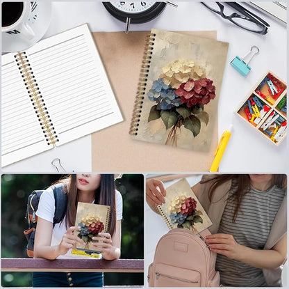 nvucamd Vintage Hydrangea Floral Spiral Notebook, Rustic Hydrangea Flower Journal Notebook, Retro Flower Journaling Notebooks for Women, Floral Gifts Office Supplies, 5.5x8.3 Inch
