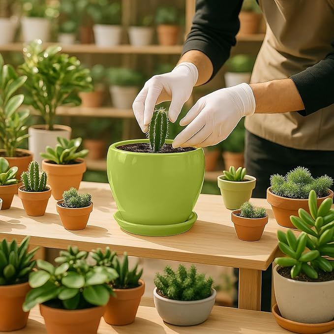 Deep Dream 6 Inch Plant Pots- Ceramic Planter Pot with Drainage Hole and Saucer, Round Flower Pot for Indoor Outdoor Succulent, Snake Plants and Cactus, Mint Green