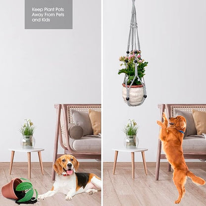 Macrame Plant Hanger for 5 to 10 Inch Plant Pots, Set of 2 Indoor Handmade 35 Inch Woven Rope Hanger Kits with Hooks and Wood Beads, Hanging Planter Basket Holder for Boho Home Decor (White, 2 Pack)