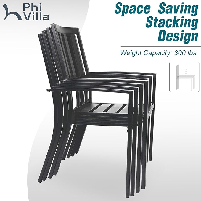 PHI VILLA 9 Piece Patio Dining Table Set, Expandable Rectangular Metal Dining Table & 8 Steel Chairs for Outdoor, Deck, Yard