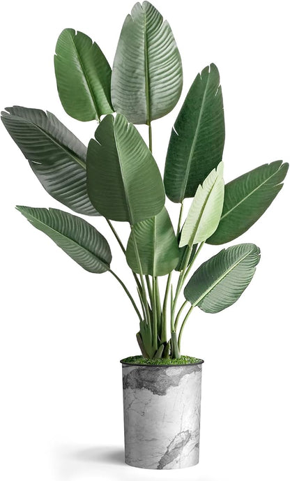 Artificial Tree in Gray Marble Effect Planter, Fake Bird of Paradise Silk Trees for Indoor and Outdoor Home Decoration - 58" Overall Tall (Plant Pot Plus Tree)