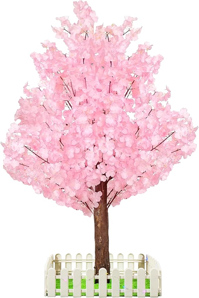Artificial Cherry Trees Indoor Decor: Handmade Natural Fake Cherry Blossom Pink Tree Outdoor for Party Wedding Christmas