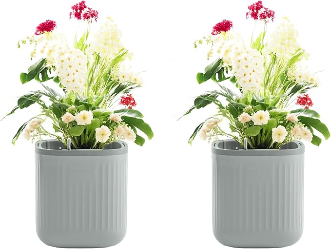 Vego garden Self Watering Pots Home Planters with Water Gauge for Effortless Indoor Plants Fog Gray 2 Pack No Trellis