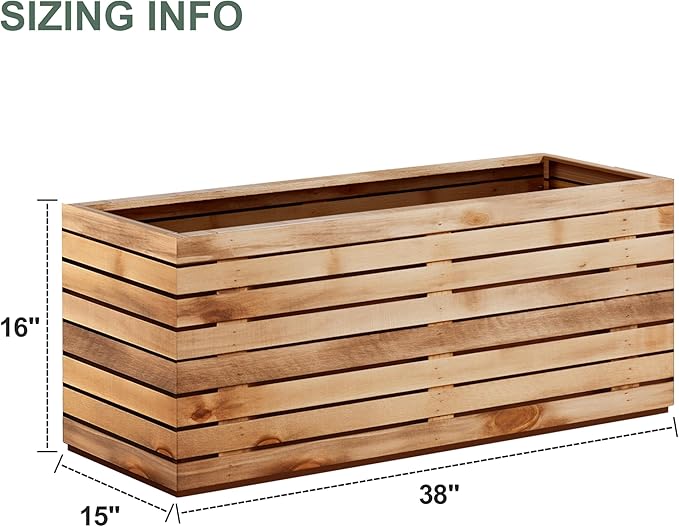 Rectangular Planters for Outdoor Plants, Large Planter Box with Drainage Holes, Metal Balck Palnters for Patio, Garden (38" L x 15" W x 16" H, Walnut Wood Grain)