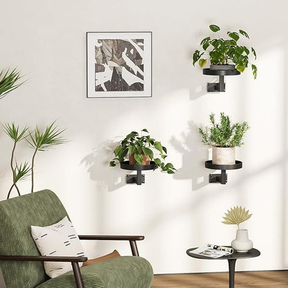 Gezen 3 Pack Wall Plant Holder, Plant Frames Wall Decor, Float Metal Rack for Indoor Plants, Round Display Shelves Hanging Planter for Outdoor