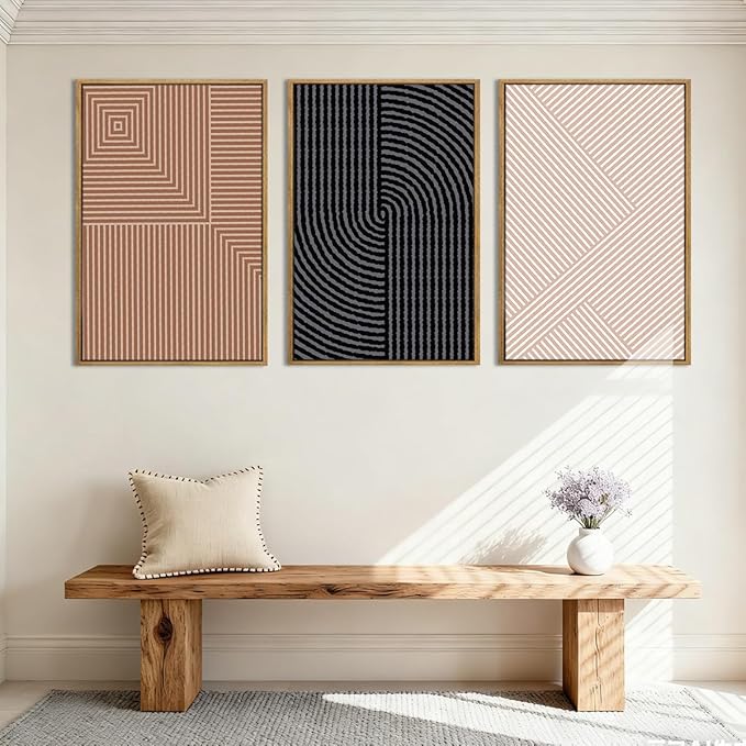 ANHUIB Extra Large Boho Wall Art Black Neutral Wall Decor Minimalist Line Painting set of 3 for Living Room Bedroom Dining Room