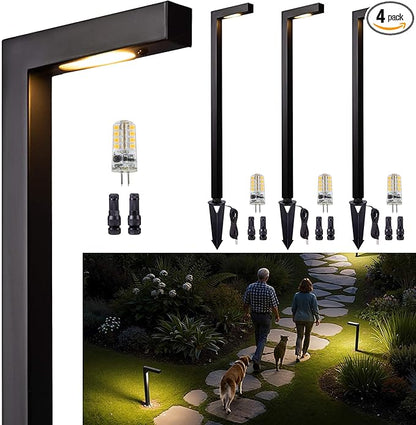 Gardenreet Brass Black Low Voltage Path Lights, Waterproof Landscape Pathway Light, 12V LED Outdoor Bronze L Shape Walkway Lamp for Driveway Yard Garden with 3W 270LM 4000K G4 Bulb 4 Pack