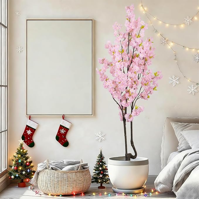 7.2ft Tall Pink Faux Cherry Blossom Tree for Home Decor, Likelike Artificial Silk Flower Cherry Branches Tree Indoor Outdoor, Sakura Tree Realistic Fake Flowering Plant for Christmas Decor
