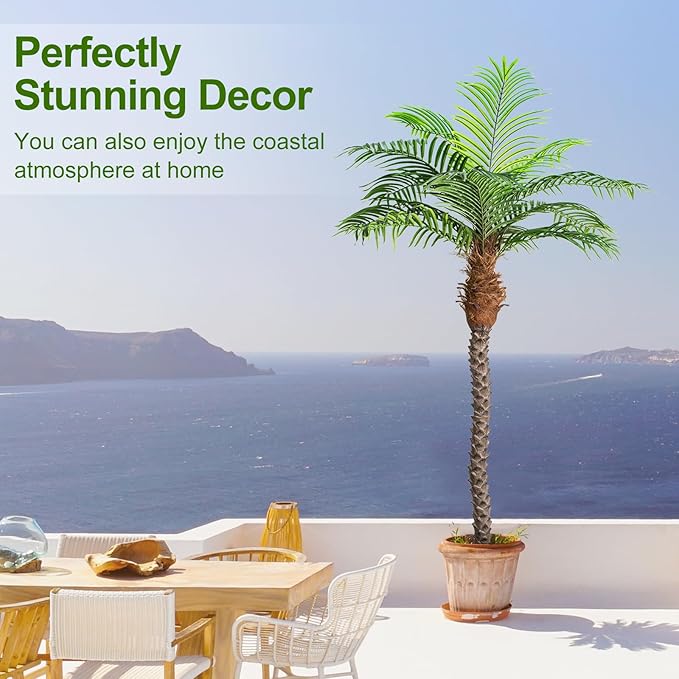 7ft Tall Artificial Phoenix Palm Tree for Outdoor Indoor Decor, Large Faux Coconut Silk Palm Tree Tropical Fake Tree Perfect for Outside Patio Poolside Home Office Decor (Set of 2)