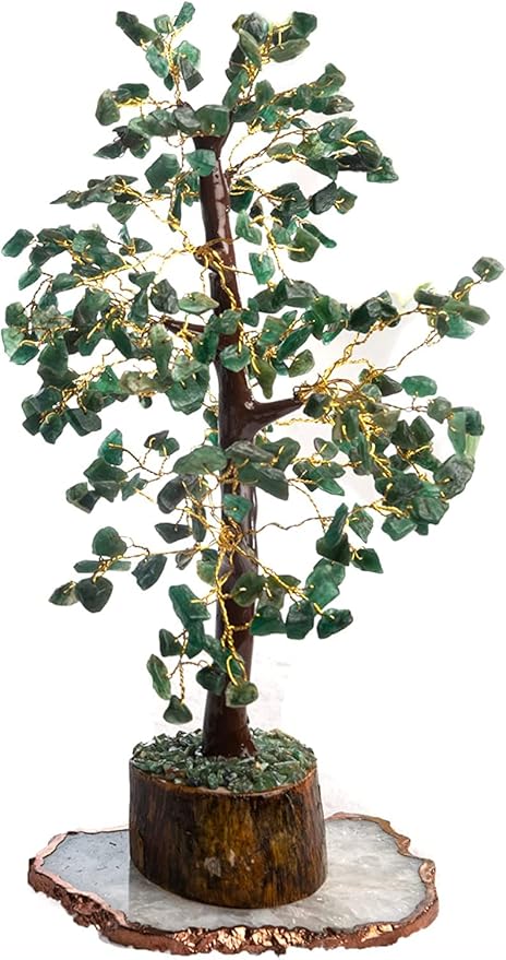 Wonder Care Green Jade Crystal Tree for Positive Energy Home Decorations with M-Seal & Golden Wire | Fortune Tree | Crystal Decor | Chakra Tree | Feng Shui Decor (300 Beads)