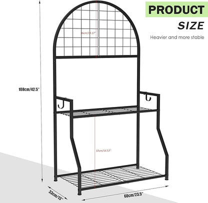 2 Tier Plant Stand Indoor Outdoor, Metal Plant Display Stand Plants Shelf Rack for Multiple Plants, Black Flower Plante Pots Holder for Patio Garden Balcony Living Room