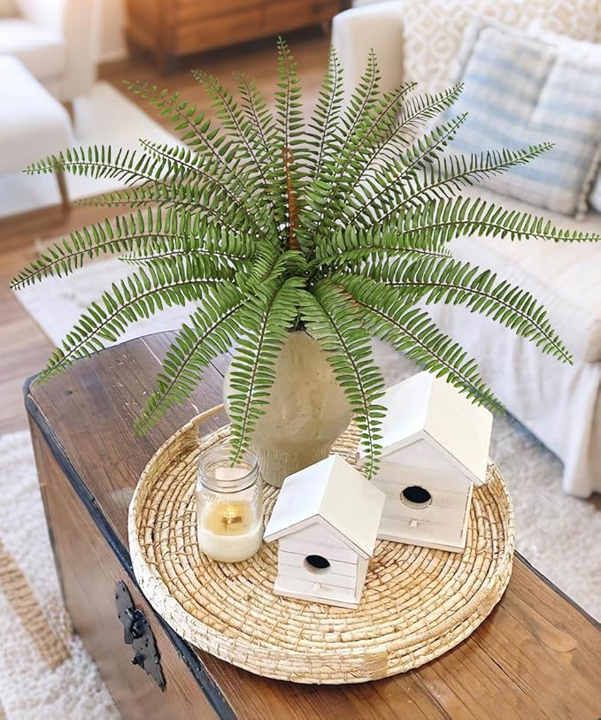 Briful 2Pack Artificial Boston Fern Plant 25.9in Lifelike Faux Ferns Bush Fake Hanging Greenery for Home Office Indoor Outdoor Garden Planter Decor