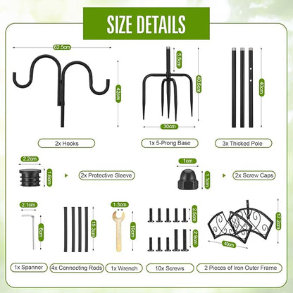 Garden Hose Holder, Upgraded Water Hose Holder, 2-in-1 Heavy Duty Hose Stand, 88Inch Freestanding Hose Hanger, Detachable Garden Hose Storage Rack with Adjustable Shepherds Hooks, Bird Feeder Pole