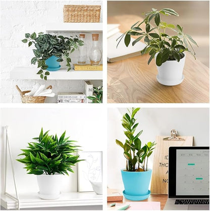 4 inch Plant Pots 10 pcs Flower Pots for Indoor Plants Pots small Succulent Pots with Drainage Plastic Mini Flower Pots Herb Garden Planter Indoor Herb Plants Nursery Pots for Plants white & blue