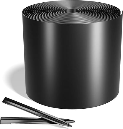 Worth Galvanized Steel Landscape Edging 6" x50' Metal Garden Edging Roll Flexible Bender Border with 16Pcs Stakes for Lawn, Flower Bed Edges, Black
