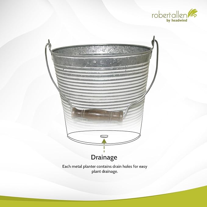 Headwind Vintage Collection Ribbed Planters – White Wash Flower Pots 10 Inch Indoor Plant Pots Bucket for Peace Lily, Pothos, & Lavender, Petunias, Basil Plant for Outdoor by Robert Allen