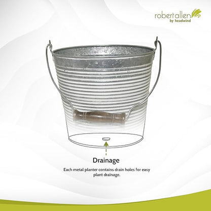 Headwind Vintage Collection Ribbed Planters – White Wash Flower Pots 10 Inch Indoor Plant Pots Bucket for Peace Lily, Pothos, & Lavender, Petunias, Basil Plant for Outdoor by Robert Allen