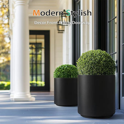 Round Planter Outdoor Indoor, Large Plant Pots for Porch, Patio, Backyard, Modern Decor for Tall Plants, Flowers (Black, 16 inch - 2 Pack)
