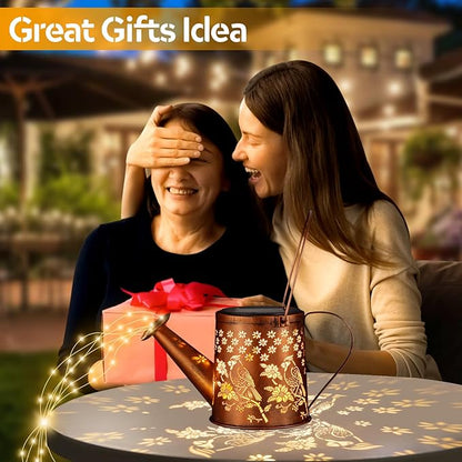 Outdoor Hanging Solar Lantern Waterproof Set Outside Metal Openwork Cardinal watering can Landscape Lights for Garden Yard Patio Pathway Decor Birthday Gifts for Women Mom Grandma -With Floor Pole
