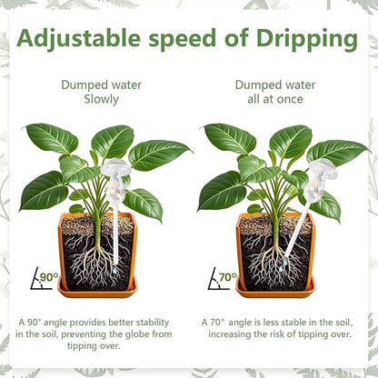 Plant Watering Globes- 2Pcs Iridescent Rainbow Glass Water Bulbs Mushroom Self Watering Spikes Planter Insert Automatic Plant Watering Bulbs Devices for Indoor and Outdoor Plants
