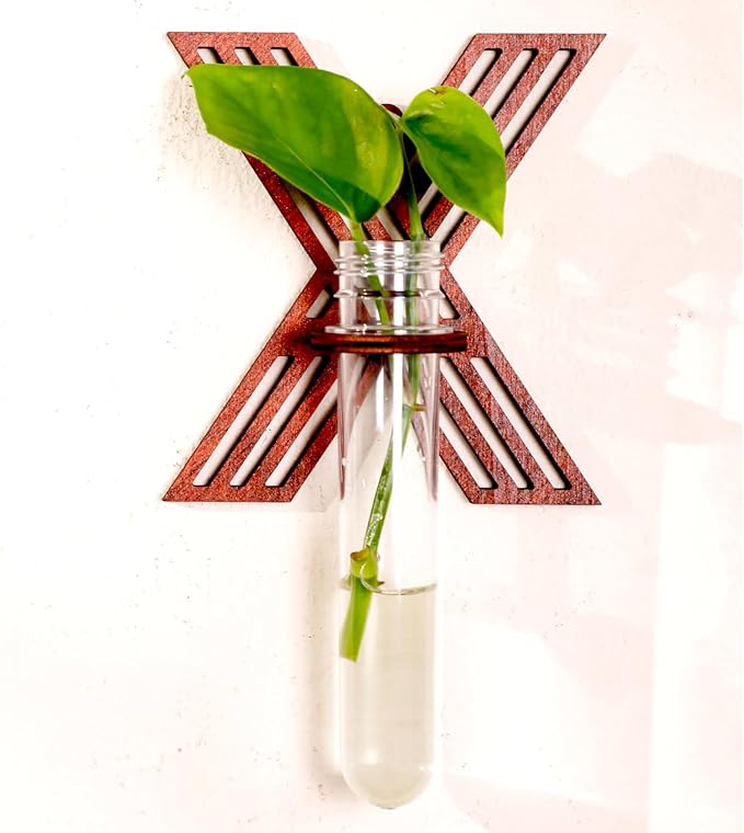 Wood Letter Wall Planter Terrariums Propagation Station with Test Tube Clear Flower Vase for Hydroponics Custom Vertical Garden Walnut DIY Home Decor Hanging Plant Holder Alphabet