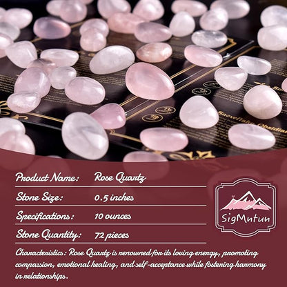 Polished Natural Rose Quartz Crystals - 72 Pcs, 0.5" 10 oz Handpicked Natural Tumbled Gemstones Rocks, Pebbles for Reiki, Chakra, Healing Home Decor