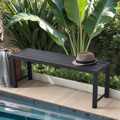 Black Outdoor Backless Bench for Garden, Metal Outdoor Bench Weatherproof, Patio Benches for Outdoors, Benches Seat for Backyard, Porch, Plant Stand and Holder