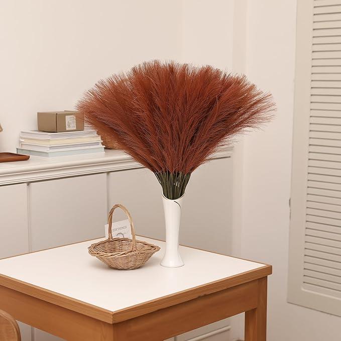 Burnt Orange Pampas Grass - 60pcs 24 Inch Artificial Pampas Grass Decor, Tall Pampas Grass for Floor Vase, Table Centerpieces, Wedding, Party and Fall Decor (Burnt Orange, 60 Pieces)