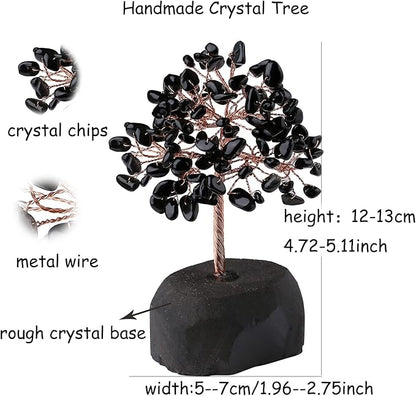 YATOJUZI Black Obsidian Healing Crystal Tree Natural Gemstone Crystals Stone Base Copper Wire Tree Life Money Trees Home Office Desk Room Bookshelf Decor Reiki Spiritual Energy for Womem Men