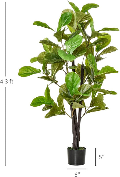 HOMCOM 4.5FT Artificial Fiddle Leaf Fig Tree, Faux Decorative Plant in Nursery Pot for Indoor or Décor