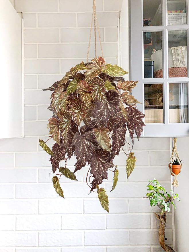 Large Fake Hanging Plants in Pot for Indoor & Outdoor, Long Artificial Hanging Pothos Plants Red, 27.6" Fake Potted Vines Ivy Greenery Plant for Room Wall Shelf Decor Living Room Patio Porch