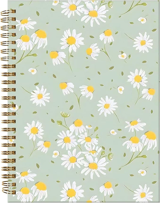 Spiral Journal Notebook,A5 Hardcover Lined Journals for Women Girl 6 x 8.3 in,120 Pages Thick Paper,Cute College Ruled Writing Notebook for Gifts Office Work School(Cute Green Daisy)