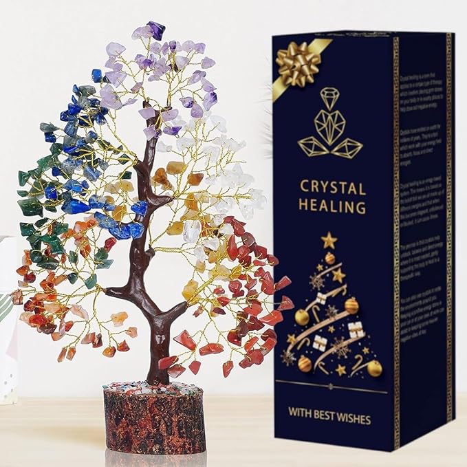 7 Chakra Tree of Life, Crystals and Healing Stones, Birthday Gifts for Women - Crystal Tree for Positive Energy, Home Office Decor, Cool for Women Under 30, Secret Santa Gift