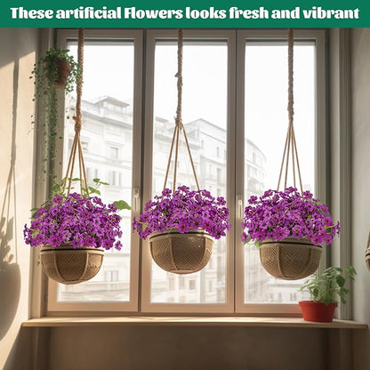 Lnoicy 12 Pcs Artificial Flowers for Outdoor,Plastic Flowers Decoration, UV Resistant Faux Flowers Shrubs, Artificial Plants for Indoor Outside Garden Home Wedding Farmhouse(Fuchsia)