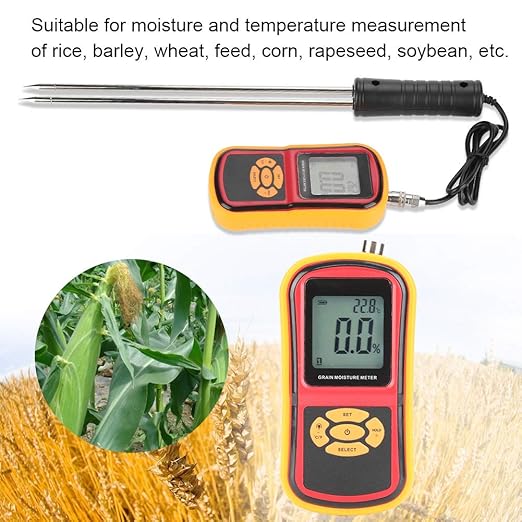 GM640 Grain Moisture Meter, Portable Digital Moisture Temperature Tester with LCD Backlit for Corn Bean Grain Purchase, Storage, Processing