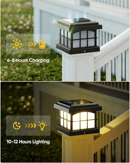 PARTPHONER RGBCW Solar Post Cap Lights 12-Pack, 9 Colors 3 Modes Fence Cap Lights, Bright Solar Outdoor Waterproof LED Deck Lighting for Fence Garden Deck Patio Porch Decor 4x4 Vinyl/Wood, Black